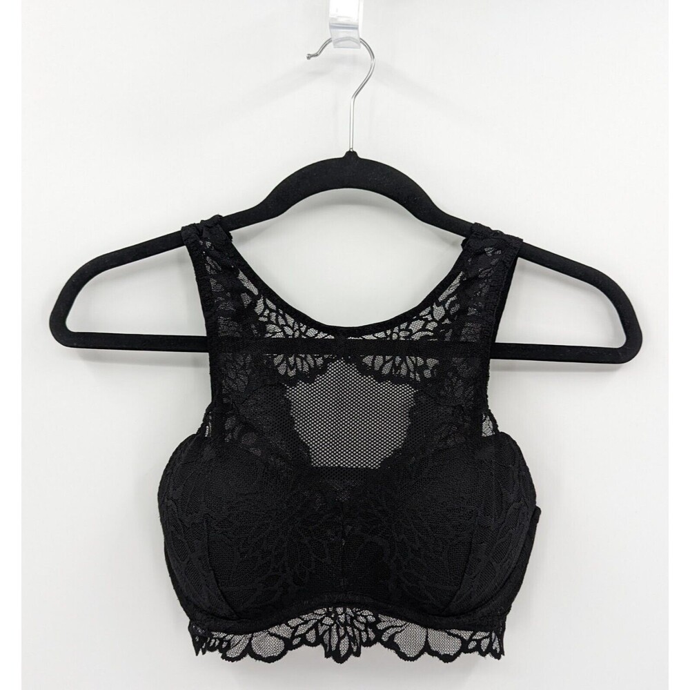 Victoria's Secret PINK Bralette Women's S Black Lace Padded Pullover